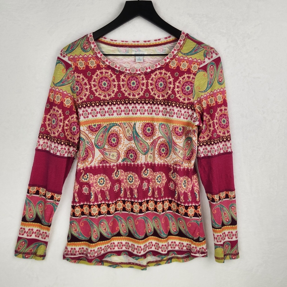 Sundance Women's Tunic Top Small 100% Cotton Boho Colorful Elephants Beach Chic